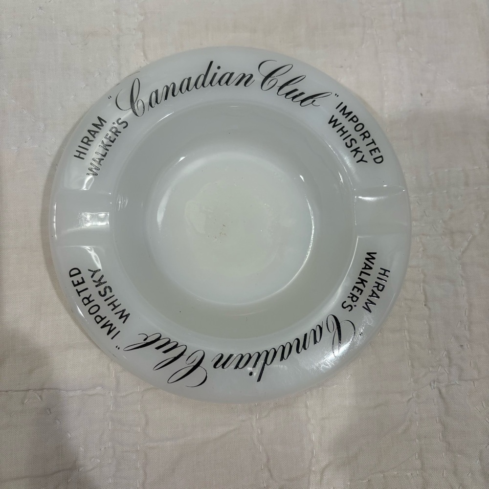 Vintage Canadian Club Milkglass Ashtray